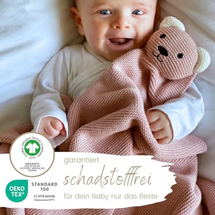 DIKOS® Original Babydecke SCHMUSE-BÄR Altrosa | 100% Bio-Baumwolle Neugeborenen Decke | Sommer Kuscheldecke Mädchen/Junge | Schmusedecke Kinderwagen | Baby Erstausstattung | Geschenk zur Geburt – Bild 4