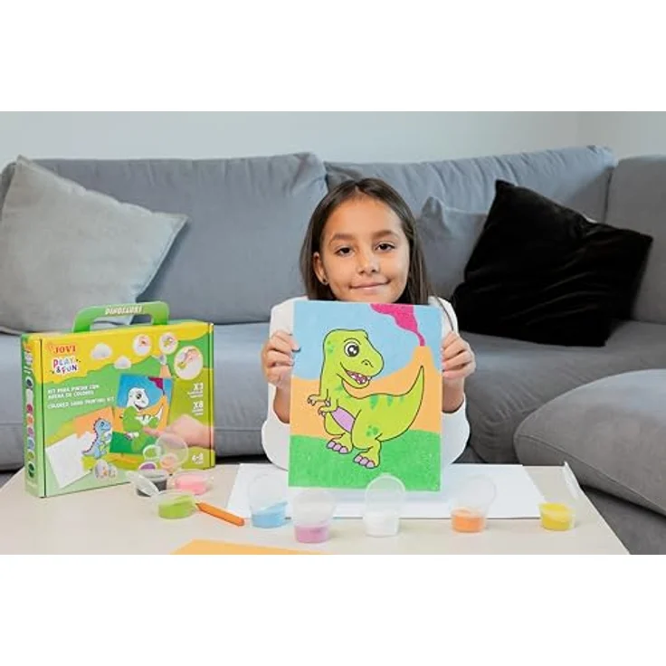 Jovi Play&Fun Set, Sandmalerei mit 8 farbigen Sanddosen und Dinosaurier-Malfolien, für Kinder ab 3 Jahren – Bild 5