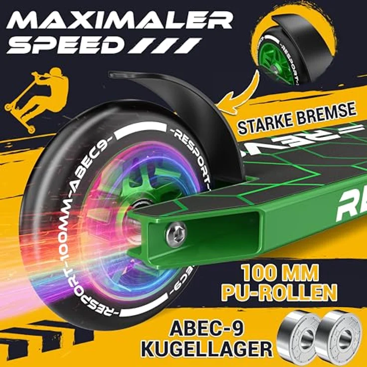 RE:SPORT REVO Stunt Scooter, Profi Kickscooter mit ABEC 9 Kugellagern, 100mm PU-Rollen, inkl. Ständer, für Kinder & Erwachsene – Bild 5