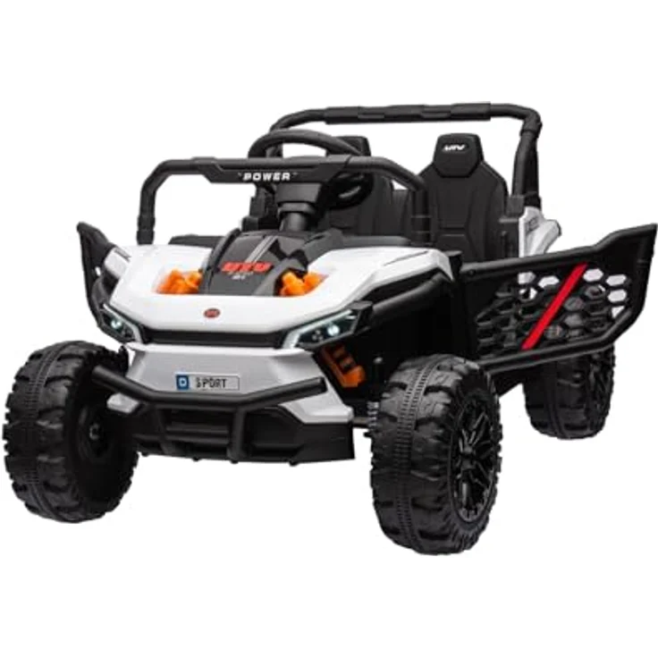 RIRICAR Kinder Elektroauto 12V UTV Small, weiß, Hinterradantrieb, Breiter Doppelsitz für nur EIN Kind, 2,4 GHz Fernbedienung, MP3-Player mit USB/SD-Eingang, LED-Leuchten – Bild 2