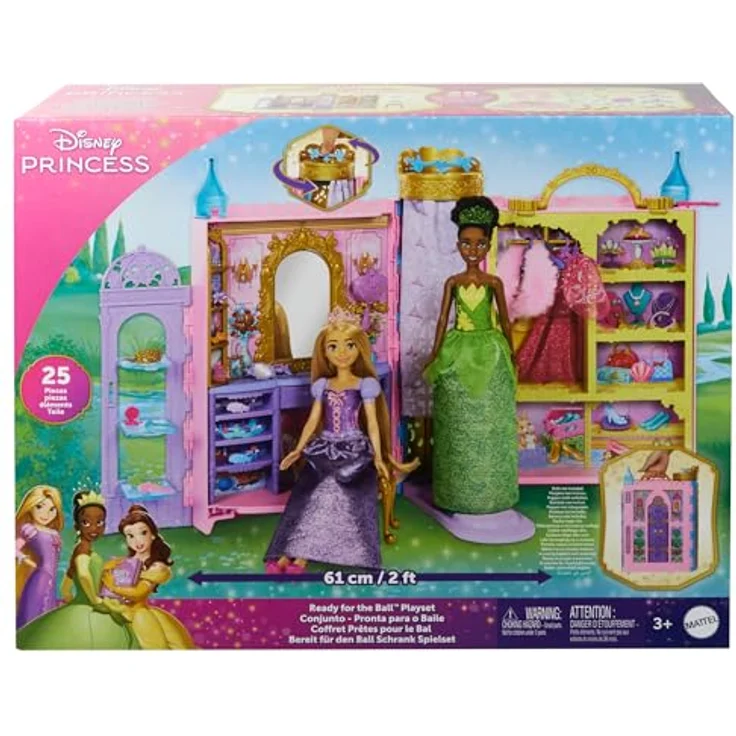 Mattel® Puppenkleiderschrank Disney Princess - Bereit für den Ball, mit 2 Kleidungsstücken, 25 Zubehörteilen und Frisiertisch, erweiterbar auf 60 cm – Bild 6