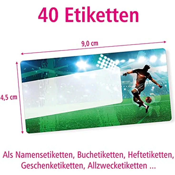 itenga Buchetiketten Heftetiketten 40 Stück, selbstklebende Namensschild-Aufkleber, 9x4,5 cm, Fussball-Design – Bild 2