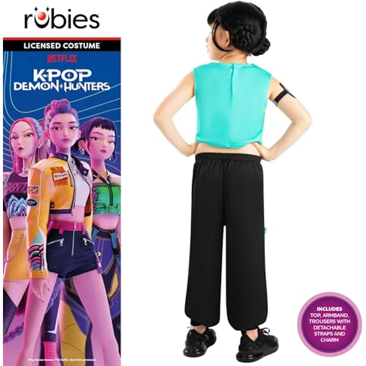 K-Pop Demon Hunters Zoey Core Look Kostüm, 122-128 cm, ärmellos mit digitalem Druck und Zubehör – Bild 2