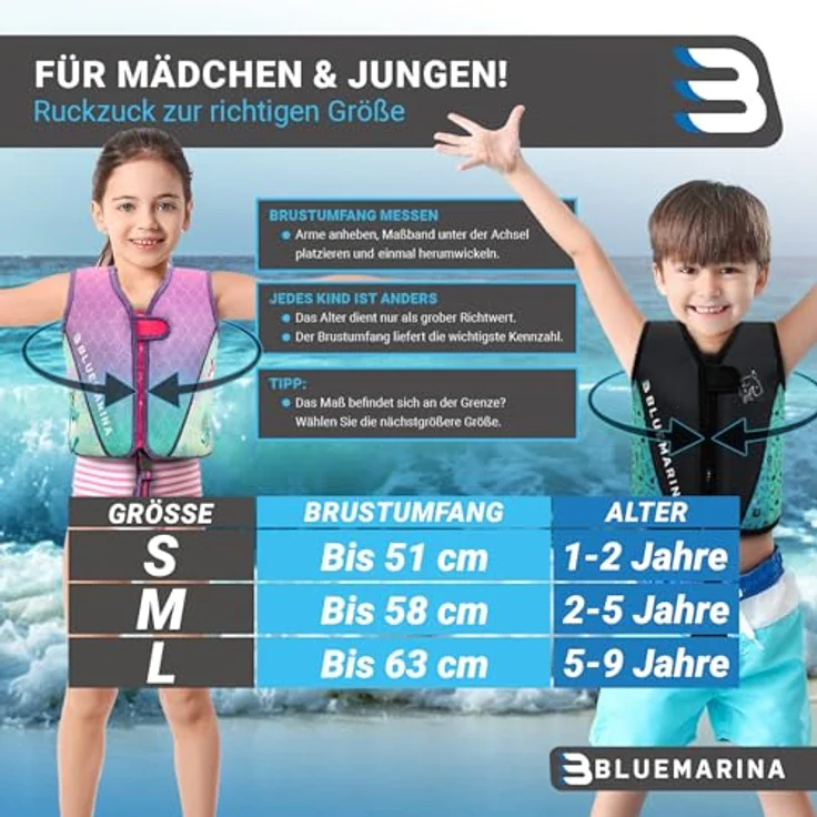 Bluemarina Schwimmweste für Kinder | Schwimmhilfe für Kind ab 1-9 Jahren (Laguna, S) - Auftriebshilfen aus EPE-Schaum, UV-Schutz, Schrittgurt – Bild 3