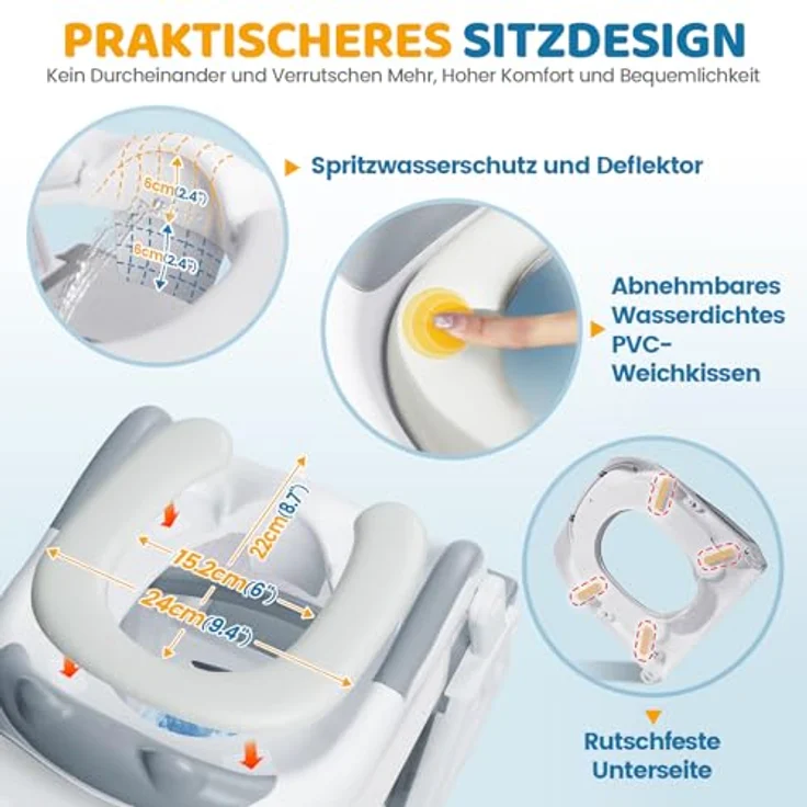 Orzbow Toilettensitz Kinder mit Treppe, stabiler Dreiecksstruktur, verstellbarem Pedal- und Spritzschutz, rutschfest und faltbar, grau – Bild 4
