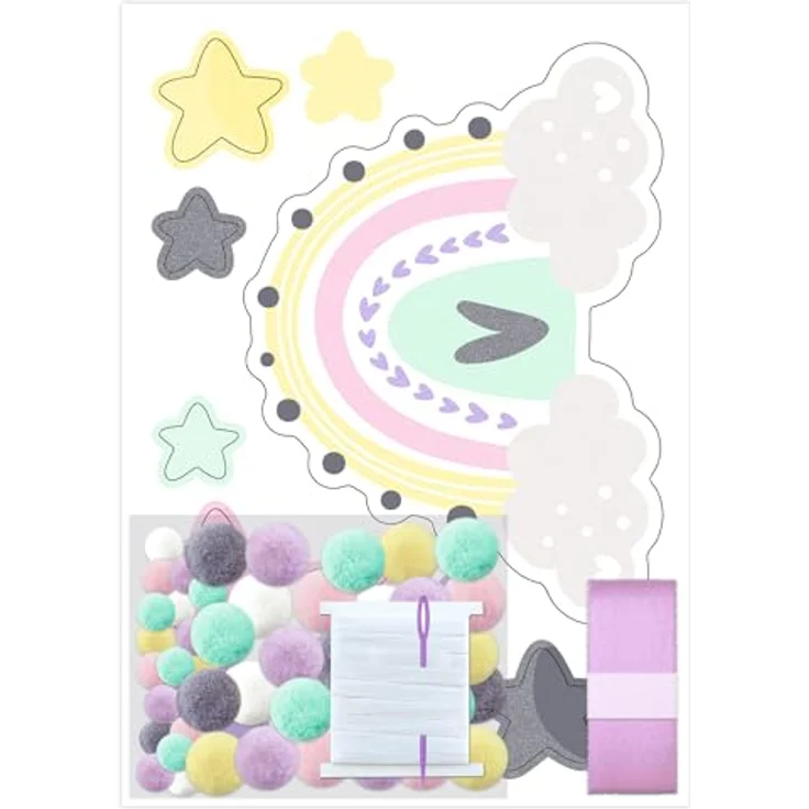 Ursus - Ludwig Bähr Schultüte DEKO-SET Regenbogen, 4 Bogen Bastelkarton, 350 g/m², beglittert mit Satinband, DIN A4 – Bild 4