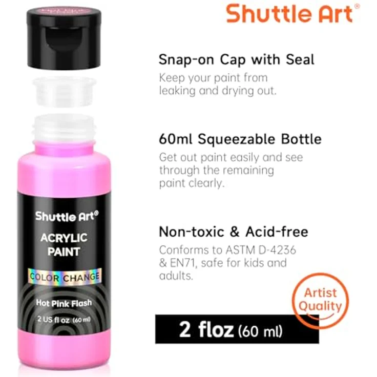 Shuttle Art Acrylfarben Set, 16 Chamäleonfarben mit Perlglanz, 60ml Flaschen, geeignet für Leinwand, Glas, Holz und mehr – Bild 4