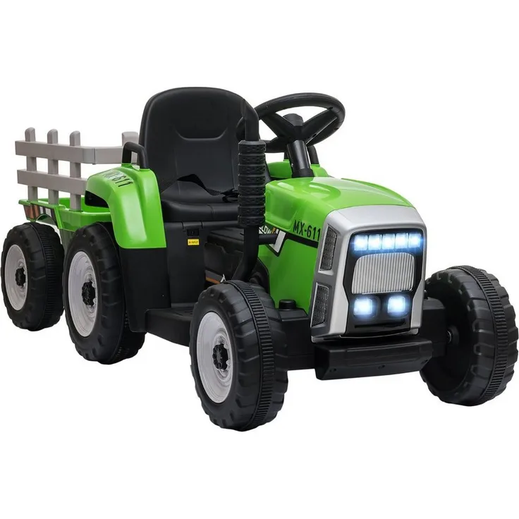 HOMCOM Elektro-Kinderauto Elektrischer Traktor mit Anhänger, Fernbedienung, Belastbarkeit 30 kg, Grün