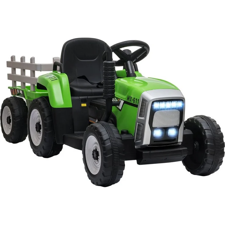 HOMCOM Elektro-Kinderauto Elektrischer Traktor mit Anhänger, Fernbedienung, Belastbarkeit 30 kg, Grün