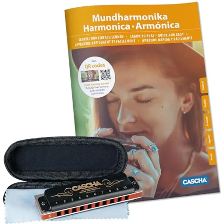 CASCHA Mundharmonika C-Dur Anfänger u. Fortgeschrittene inkl. Lehrbuch und CD I Hochwertige 10-Loch diatonische Harmonika I Blues Harmonika Softcase u. Putztuch, CASCHA