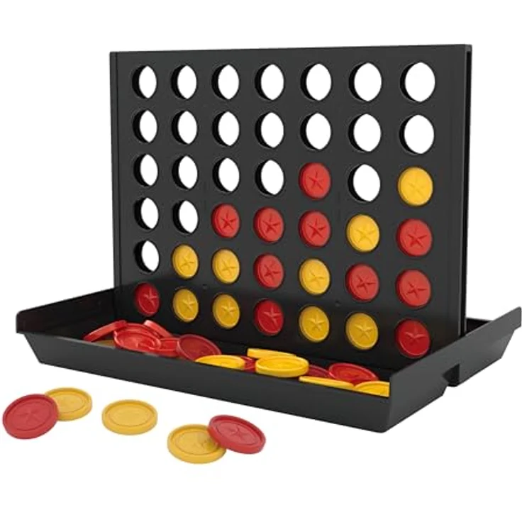 Noris 606102061 4er Reihe, Geschicklichkeitsspiel für 2 Personen mit 42 farbigen Chips, ab 4 Jahren – Bild 3