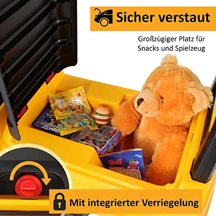 Lemodo Rutschauto mit Staufach | Sitzbagger mit beweglicher Schaufel | Sound-Lenkrad | Ab 1 Jahr, gelb – Bild 4