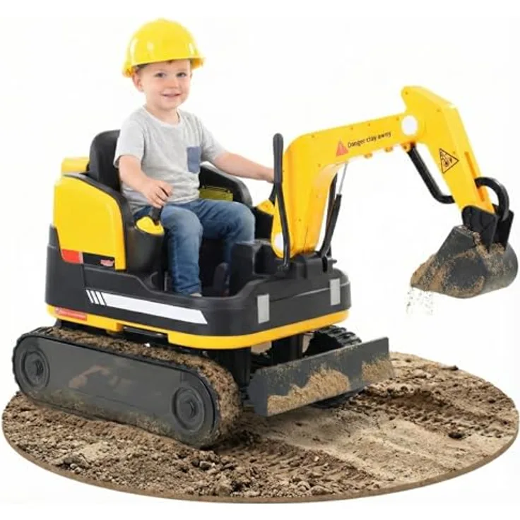 HECHT Elektro Kinderbagger, elektrischer Aufsitzbagger mit Fernbedienung, 12V Akku, 2x50W Motor, Schaufel, Sound, für Kinder ab 3 Jahren, belastbar bis 30 kg