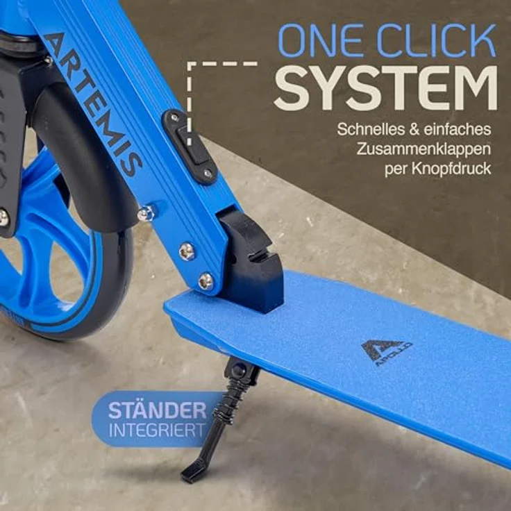 Apollo Artemis City Roller, Höhenverstellbarer Scooter mit großen Rädern, klappbar, für Kinder ab 6 Jahre - blau – Bild 5