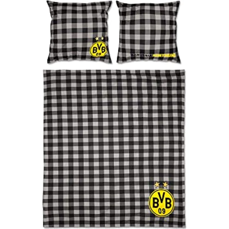 Borussia Dortmund BVB Wendebettwäsche (200 x 220), Baumwolle, schwarz grau, 100 % Baumwolle in Kinderbettwäschen Design – Bild 3