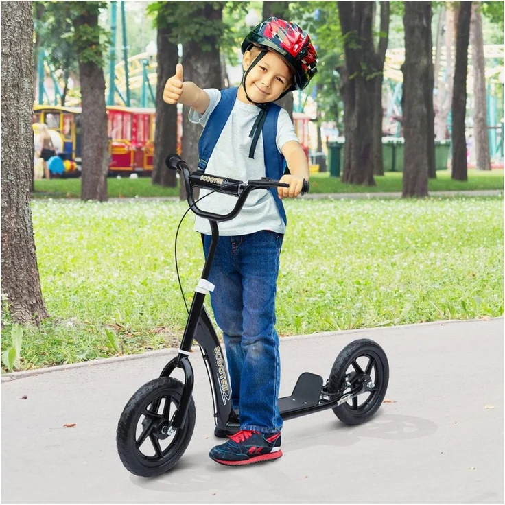 HOMCOM Cityroller Kickscooter mit Hinterbremse, Höhenverstellbar, 12 Zoll Reifen, für Kinder von 5-12 Jahren, Schwarz