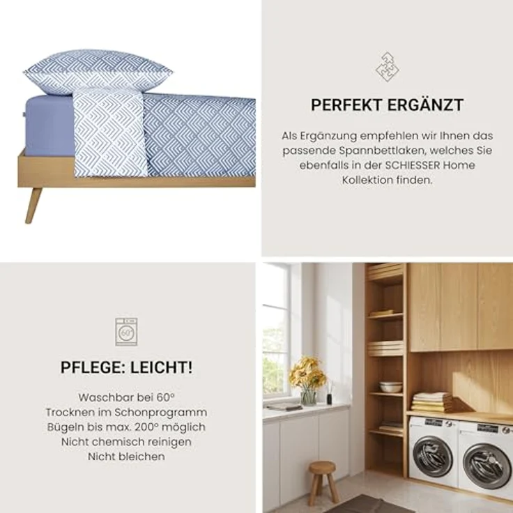 Schiesser Bettwäscheset Mabel | 2-teilig | Grafikprint | Renforcé | 100% Baumwolle | Oeko-Tex Zertifiziert | Reißverschluss | 155x220cm + 80x80cm | Hellblau – Bild 5