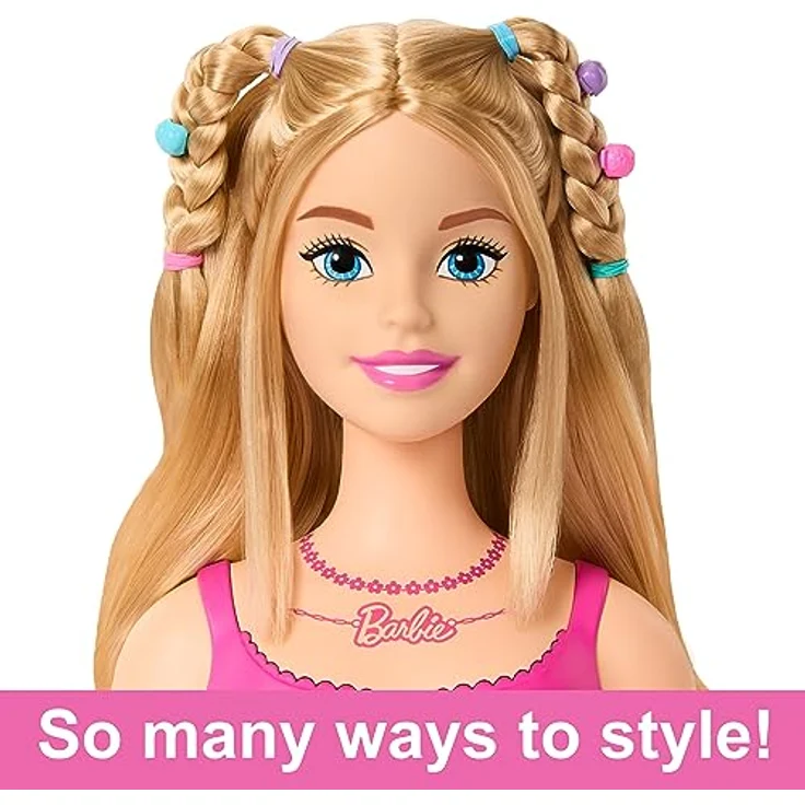 Barbie Deluxe Styling-Kopf, blonde Anziehpuppe mit 19 Accessoires und Haarbürste, HMD88 – Bild 5