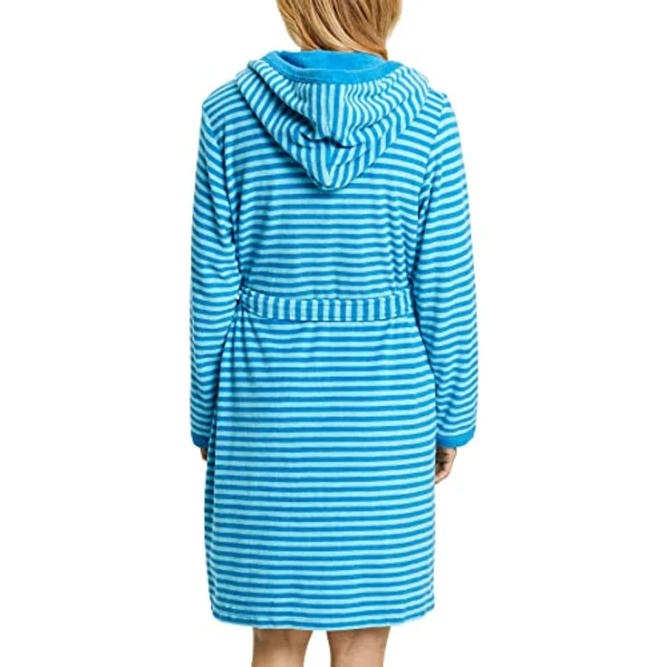 Esprit Esprit Bademantel Damen Kapuze Striped Hoody, sportliches Streifendesign, turquoise, 80% Baumwolle – Bild 3