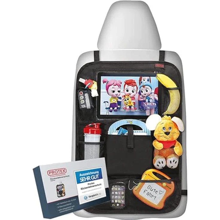 PROTEX© Rückenlehnenschutz Organizer mit 12 Zoll Tablet Fach, schwarz - Testsieger 2025, wasserabweisend, 8 Fächer, einfache Montage, 100 Tage risikofrei testen – Bild 1