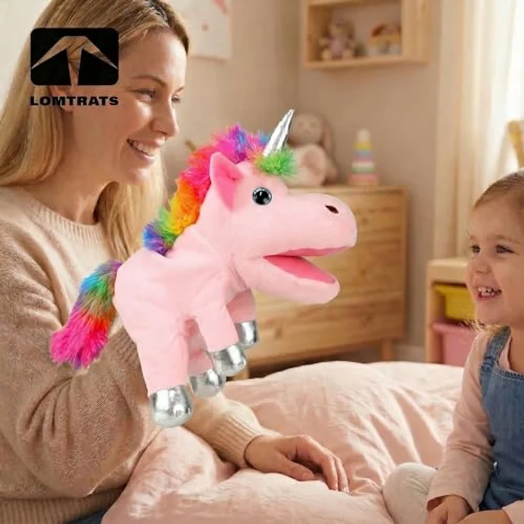 LOMTRATS Einhorn-Handpuppen für Kinder, 30 cm mit beweglichen offenen Mündern aus Plüsch für fantasievolles Spiel und Geschichtenerzählen – Bild 2