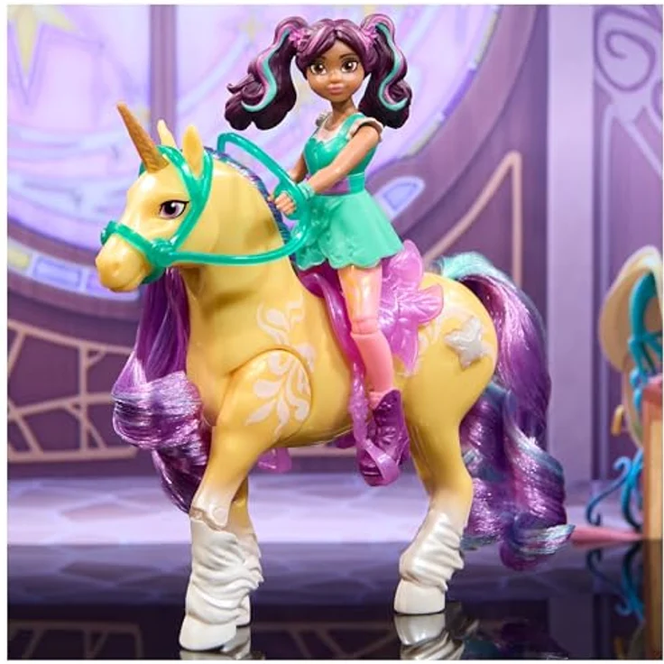 Spin Master Anziehpuppe Unicorn Academy - Ava & Einhorn Leaf mit echter Mähne, Leuchteffekt und 7 Gelenkpunkten – Bild 8