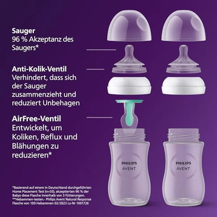 Philips Avent Babyflaschen Natural Response – 2x Babyflaschen mit AirFree Ventil, 125 ml, BPA-frei, für Neugeborene ab 0 Monaten (Modell SCY670/02) – Bild 9