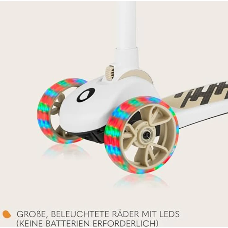 Lionelo Franky 2in1 Kinder Laufrad bis 20 kg Balance Roller bis 50 kg, Höhenverstellbar, LED-Räder, rutschfestes Trittbrett, Korb Beige – Bild 6