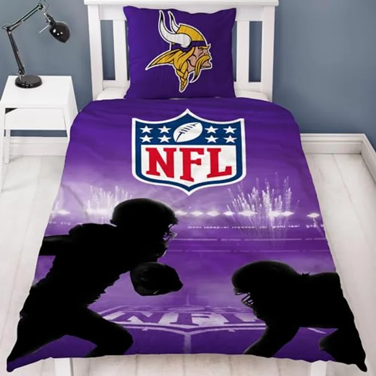 BERONAGE NFL Bettwäsche Minnesota Vikings 135 x 200 cm + 80 x 80 cm 100% Baumwolle Renforcé-Linon-Qualität Reißverschluss American Football Fan Super Bowl Viktor Viking Ragnar Wende-Bezug deutsche Größe – Bild 4