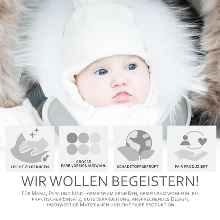 BAMBINIWELT Fußsack LAMMWOLLE Winterfußsack Kinderwagen Buggy Babyschale Babyfußsack waschbar 108cm LINIERT (schwarz) – Bild 7