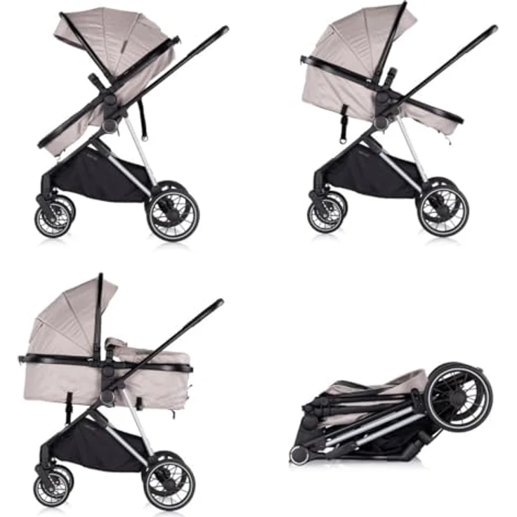 Chipolino Kinderwagen Aura 2 in 1 umbaubar Wickeltasche Sitz umkehrbar bis 22 kg, Farbe:hellbraun – Bild 3