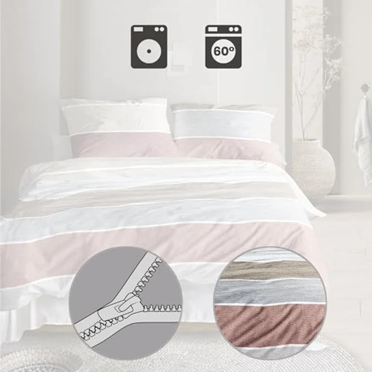 Irisette Bettwäsche Soft-Seersucker rot 135x200 cm (80x80 cm), Kinderbettwäsche mit Wendeoptik und bügelfreiem Material – Bild 4