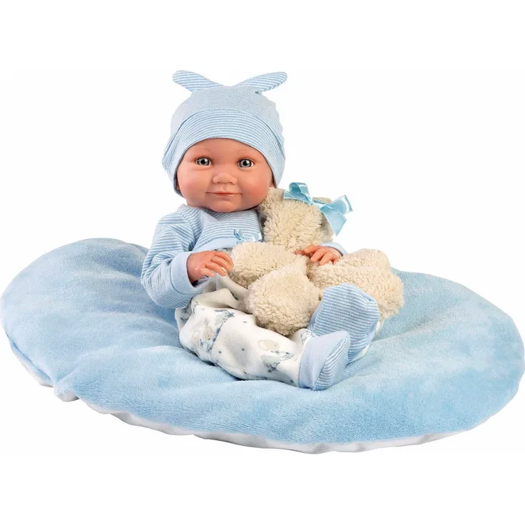 Llorens Babypuppe Nico mit Kissen, blau, 40cm, Made in Europe