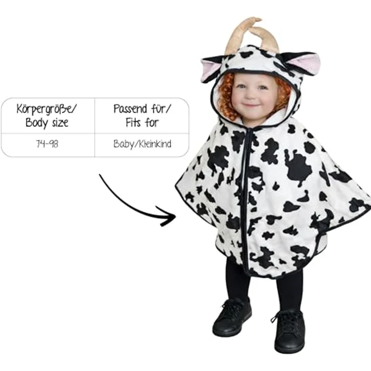 Seruna Kuh-Kostüm, J55 Gr. 74-98, als Umhang für Klein-Kinder, Babies, Kuh-Kostüme Kühe Fasching Karneval, Kleinkinder-Karnevalskostüme, Faschingskostüme, Geburtstags-Geschenk – Bild 5