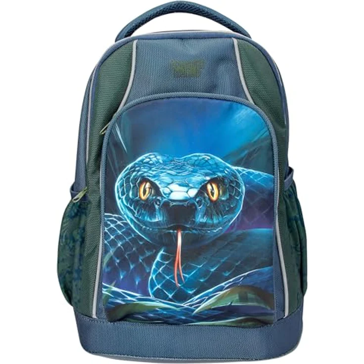 Depesche Adventure World 13978, Schulrucksack in Dunkelblau und Grün mit schlangenmotiv, 2 Fächern und verstellbaren Trägern – Bild 1