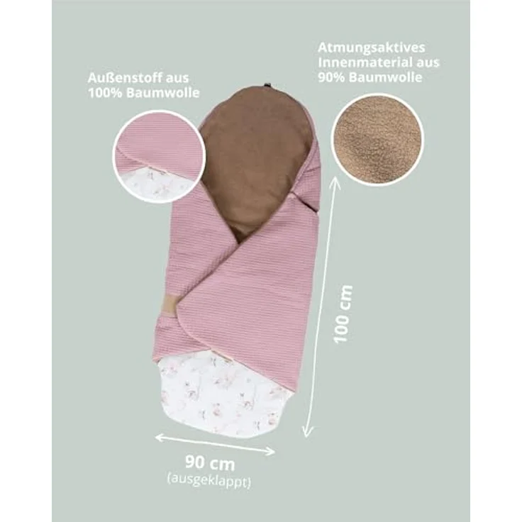 ULLENBOOM Sommer-Einschlagdecke für die Babyschale, atmungsaktiv, 0,5 TOG, für 0-9 Monate, OEKO-TEX zertifiziert – Bild 2