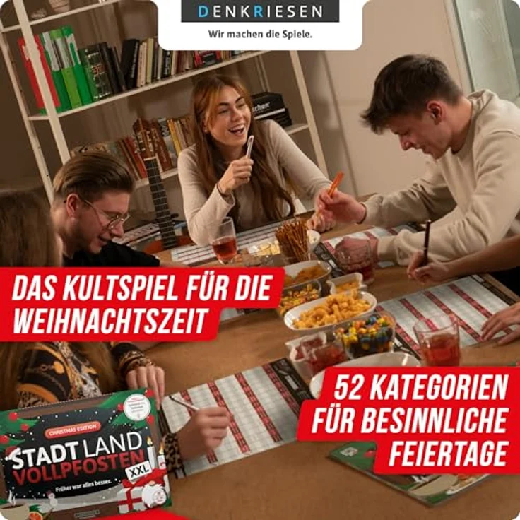 DENKRIESEN Weihnachtsbundle – Spar Set Santa Klaus mit Stadt Land VOLLPFOSTEN A3 Block, Kartenspiel und Hangman Christmas Edition für Familie & Freunde | Ideales Wichtelgeschenk – Bild 2
