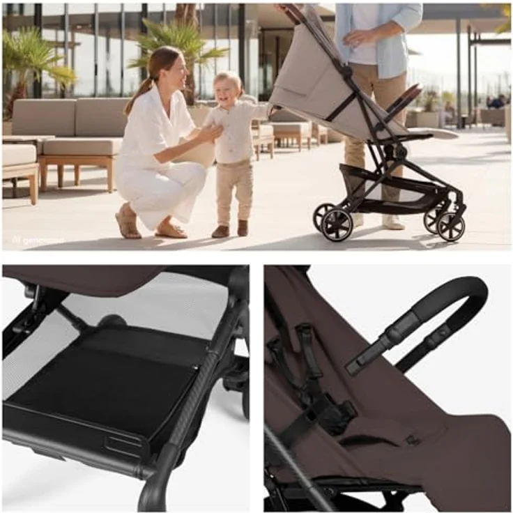 hauck Lite N Care, Ultraleichter Carbon City- & Reisebuggy, IATA-konform, Klein Faltbar mit Tragegurt, Liegefunktion ab Geburt bis 22 kg, UPF 50+, XL Netzfenster, Pannensicher - Choco – Bild 5