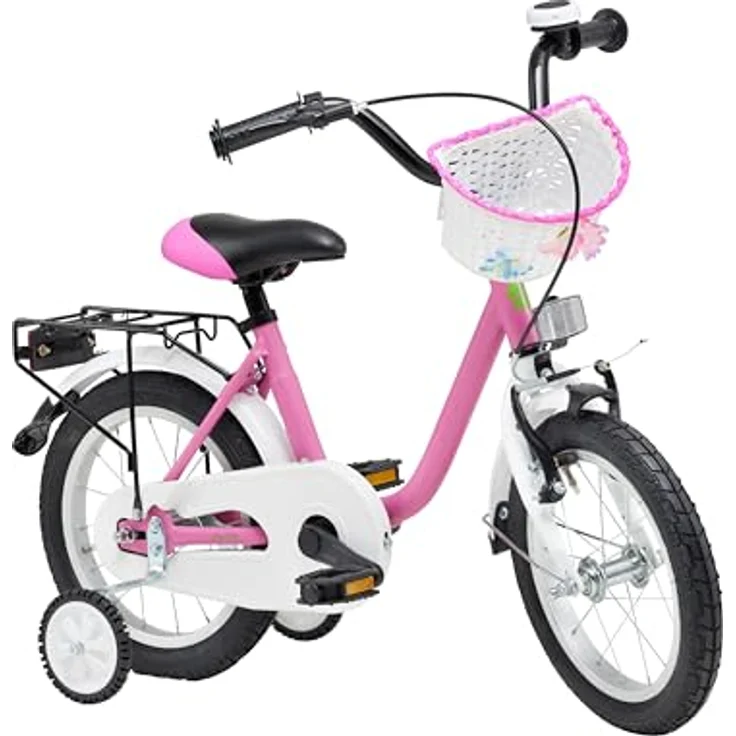 Bachtenkirch Kinderfahrrad 14 Zoll Matt Pink, ab 3 Jahre, Rücktritt, Stützräder, Ständer, Korb – Bild 6