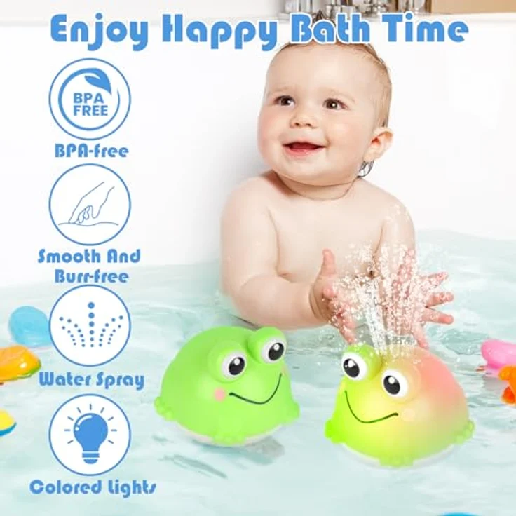 Withosent Frosch Spray Badewannenspielzeug, Automatisches Wasserspielzeug mit LED-Lichtern, Sicheres und Wiederaufladbares Badespielzeug für Babys ab 1 Jahr – Bild 3
