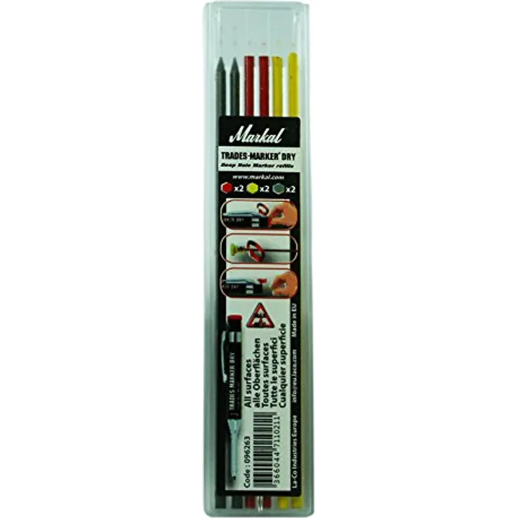 Markal 96263 Trades-Marker Dry Markierstifte, Set mit  Minen, gemischt (2 Minen graphit, 2 Minen rot, 2 Minen gelb), graphit/gelb/rot (Packung mit 6 Stück