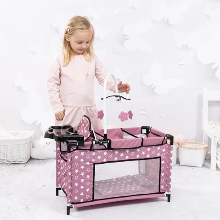 Bayer Puppenbett Puppenmultibett, altrosa, Mit integriertem Hochstuhl, Wickelablage und Mobile – Bild 6