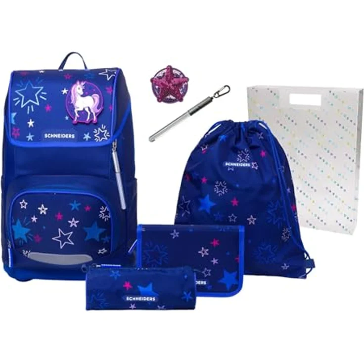 Schneiders Ergoplus 2in1 Schulranzen Set, 7-teilig, 22L, ergonomisch, reflektierend, Shooting Star blau – Bild 1