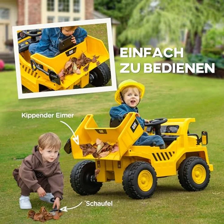 AIYAPLAY Kinder Elektro Traktor 12V Aufsitztraktor mit Fernbedienung, Eimer, Schaufel, Musik und Scheinwerfer, Gelb – Bild 4