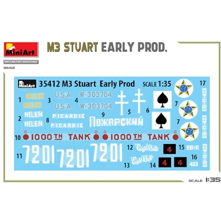 Other 1:35 M3 Stuart, Standmodell Panzer der frühen Produktionsreihe mit beweglichen Luken und 6 Varianten Decals – Bild 5