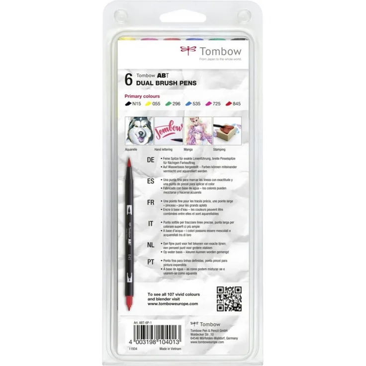 TOMBOW Aquarellierbarer Filzstift Set, Primärfarben (6er-Set)