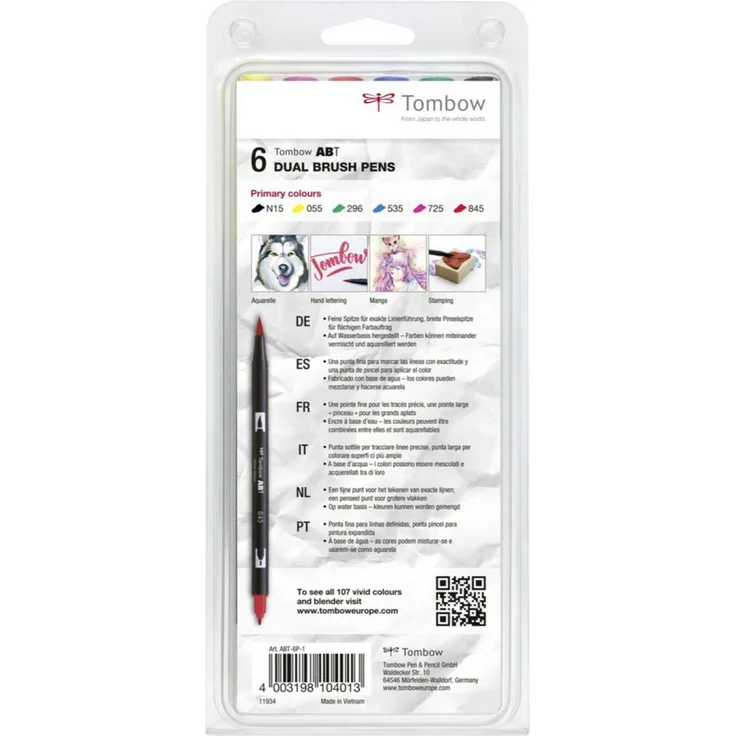 TOMBOW Aquarellierbarer Filzstift Set, Primärfarben (6er-Set) – Bild 1
