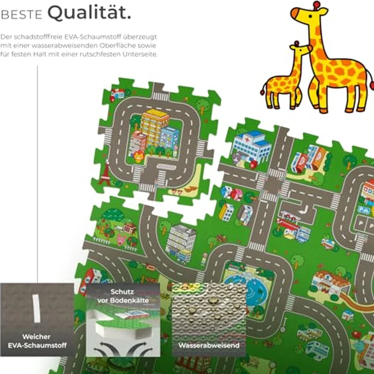 tectake® Puzzlematte Baby XXL, EVA Spieldecke mit Stadtmotiv, Schaumstoffmatte für Autos, rutschfest und leicht zu reinigen – Bild 3