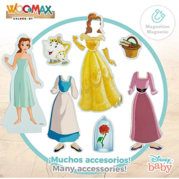 COLORBABY 48726 Woomax-Disney Jgo Kleider Holz Magn 32 x 28 cm Prinzessinnen, 45 piezas – Bild 4