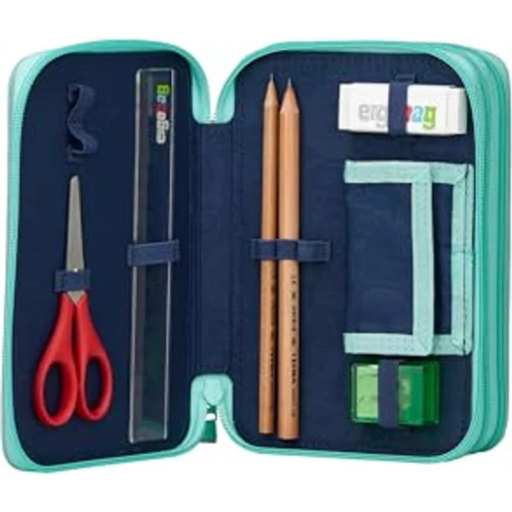 ergobag Maxi Mäppchen Set 40-Teilig, Lyra Bunt- und Filzstifte, Kleingeld Fach, Lineal, Schere ZauBärwelt - Mint - Federmäppchen mit umfassender Ausstattung – Bild 5